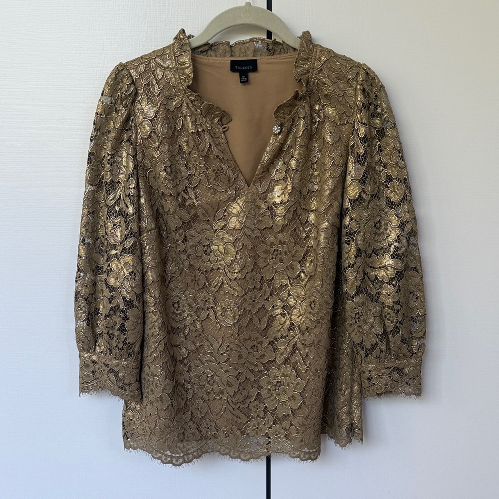 Talbots Metallic Gold Lace Blouse